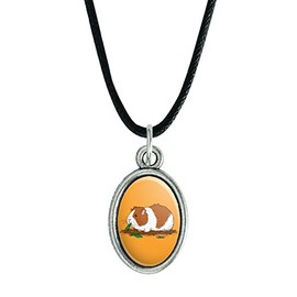 GRAPHICS & MORE Guinea Pig Eating Antiqued Oval Charm Pendant with Black Satin Cord