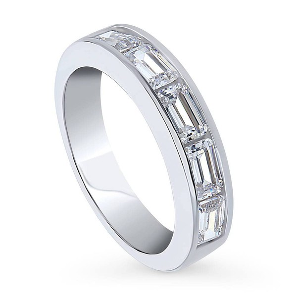 BERRICLE Sterling Silver 5-Stone Wedding Rings Channel Set Emerald Cut