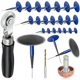 Anglekai 24+3PCS Tire Patch Kit, 24PCS Tire Repair Patch Plug Tool (36/46 / 60 mm)/ Patch Roller Tool/Repair Buffing Wheel/Hex Shank Drill Bit