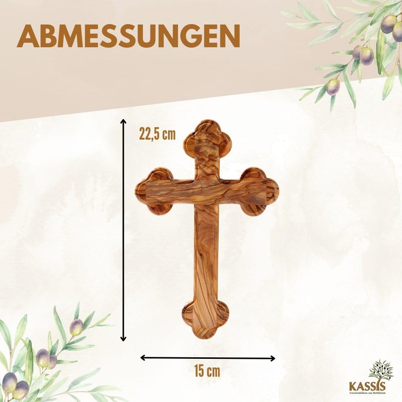 Kassis Geschenkartikel Olive Wood Cross Crucifix Wall Cross Simple with