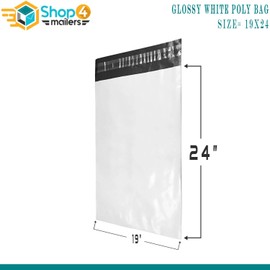 Shop4Mailers 19 x 24 Glossy White Plastic Self Seal Poly Mailer Flat Bags Waterproof Shipping Envelope 1.7 Mil for Apparel, Clothes, Shirts, Books â Permanent Adhesive Seal (250 Pack)
