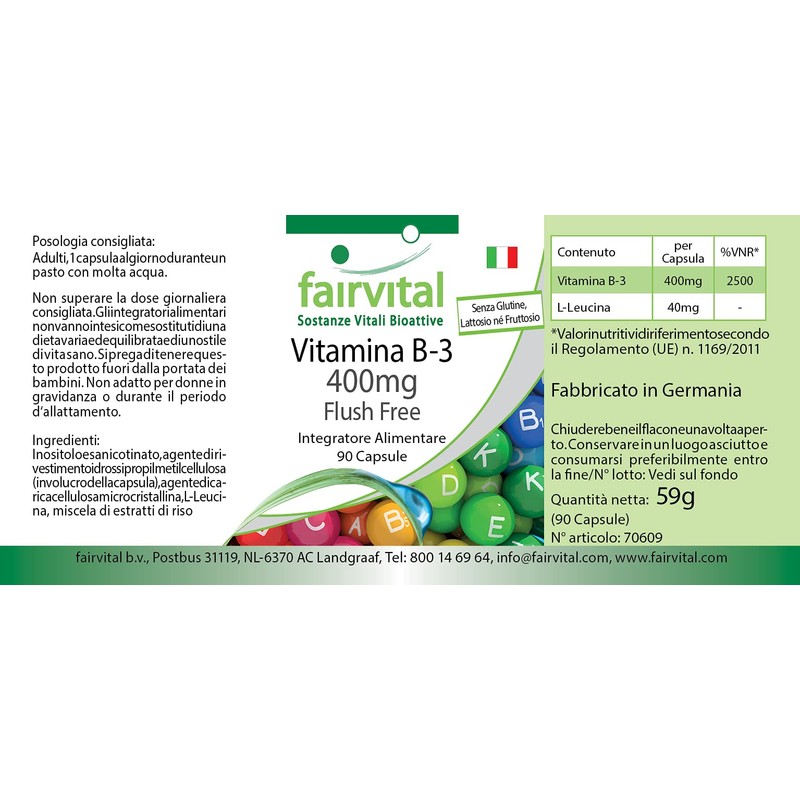 Vitamin B-3 Niacin Flush Free 400 mg 90 Capsules, Vegetarian