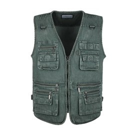 LUSI MADAM Men's Denim Multi-Pockets Leisure Work Fishing Outerwear Vest 4X-Large Green