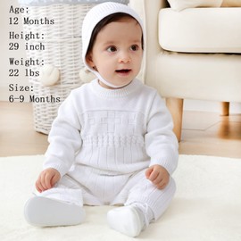 Booulfi Baby Boy's Christening Baptism Outfits Long Sleeve Suit with Hat，Cross Detail (#309White, 0-3 Months)