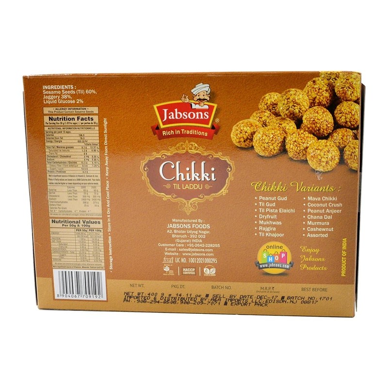 Jabsons, Chikki Til Laddu, 350 Grams(gm)