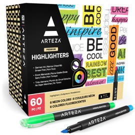 ARTEZA Highlighters Assorted Colors, Set of 60, Narrow Chisel Tip