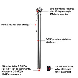 CZC AUTO Tire Pressure Gauge Heavy Duty Mechanical Air Gauge Stainless Stem Single Chuck with Pocket Clip for Truck Motorcycle Bike Car RV SUV ATV, 5-50PSI 30-350KPa (2 Pack)