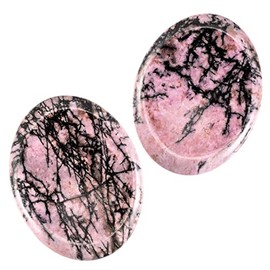 Nupuyai 2pcs Rhodonite Oval Thumb Worry Stone Set, Energy Crystal Pocket Palm Stone for Healing Anxiety Stress Relief Reiki Therapy, 45x35mm