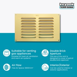 Map Metal Air Vent Cover, Suitable for Venting Gas Appliances Ventilation Internal External Wall, for Openings 9 x 6" (229 x 152mm), Gold
