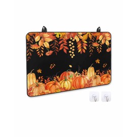 Fall Stove Cover for Electric Stove, Pumpkin Thanksgiving Autumn Leaves Retro Black Stove Top Cover for Glass Top, Heat Resistant Rubber Mat Foldable Cooktop Cover Top Protector, 28.5"x20.5"