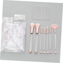 Housoutil 7pcs Crystal Makeup Brush Set Empty Handle Professional Blending Tools for Powder and Eye Makeup Rose Gold Tube Bottom and White Hair Bristles