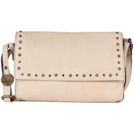Genuine Italian Leather Boho Studded Crossbody Shoulder Bag - Stylish, Durable, & Perfect for Everyday Use for women (Beige)