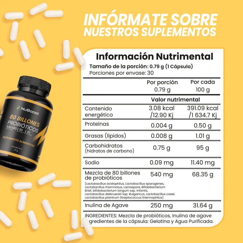 80 Billones De Probiticos Nuboost 30 Cpsulas Lactobacilos Sin Sabor