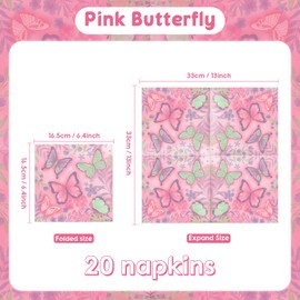 Pink Butterfly Party Paper Towels, GRL Pink Birthday Party Table Decoration, Butterfly Theme Party Napkin Decoration