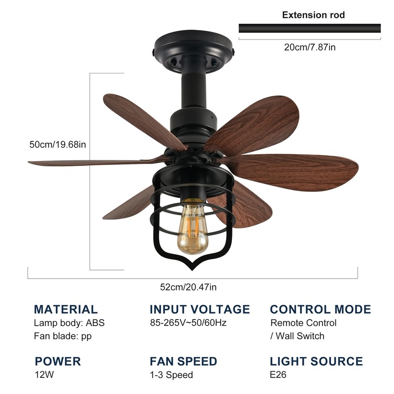Garwarm 20IN Ceiling Fans with Lights, Socket Fan Light with