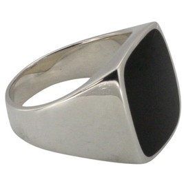 Solid Sterling Silver Signet Ring with Onyx, Silver