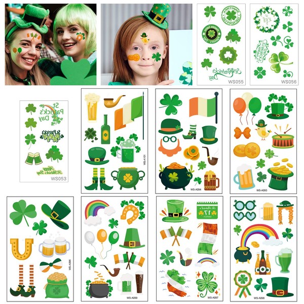 FEPITO 390Pcs 42 Sheet St.Patrick's Day Temporary Tattoos Shamrock Tattoos