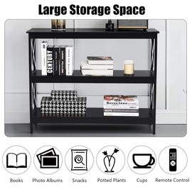 Giantex Console Table with Storage Shelves and X-Shape-Design Bookshelf Narrow Accent Table for Entryway, Hallway, Living Room 3-Tier Sofa Side Table (Black)