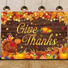Happy Thanksgiving Backdrop Give Thanks Fall Harvest Photography Background Maple Leaves Turkey Pumpkin Themed Banner for Thanksgiving Party Decorations Photo Shoot Props (82x59 inch (7x5FT))
