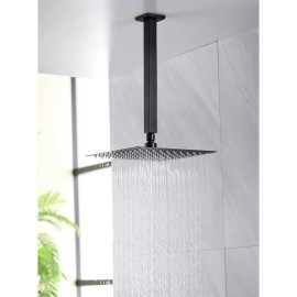 Anpean 12 Inch Square Ceiling Mounted Shower Arm and Flange, Matte Black 12 Inch