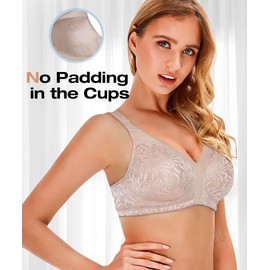 WingsLove Full Coverage Bras for Women Plus Size Full Support Minimizer Bra Wirefree Non Padded Brassiere Femme, Light Toffee,40D