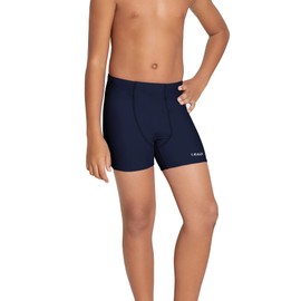 LEAO Youth Boys' Swim Jammers Solid Swimsuit Square Leg Swimming Shorts UPF 50+ Sun Pretection Quick Dry Navy L