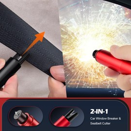 EukyPlace 2 Pack Window Breaker Seatbelt Cutter – Emergency Car Window Breaker Tool with Seat Belt Cutter and Glass Breaker – Car Seat Unbuckle Tool, Red & Black