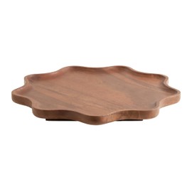 Kate and Laurel Alezar Mango Wood Wavy Round Lazy Susan Tray, 18 Inch Diameter, Walnut Brown, Scalloped Wooden Countertop Organizer with Turning Lazy Susan for Kitchen Storage or Ottoman Tray