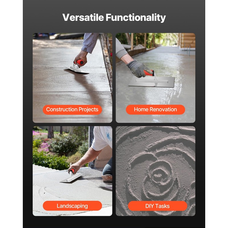 VEVOR Concrete Tools, Stainless Steel Flat Finishing Trowel, 10.9 x