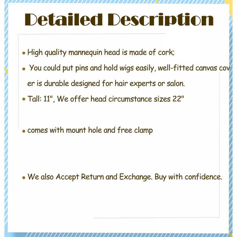 22" Cork Canvas Block Head Training Head Wig Display Styling