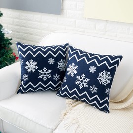 HWY 50 Navy Blue Christmas Decorative Throw Pillow Covers 20x20 Inch for Couch Sofa Living Room Bed, Cozy Bohemia Big and Small Snowflakes Print Throw Pillows Cases Set Cushion Cover Pack of 2