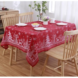 Anlass Christmas Tablecloth 60×84 Inch, Heavyweight Jacquard Deer Table Cloth Rectangle Waterproof Spillproof Wrinkle Resistant for Holiday Winter Dining Room