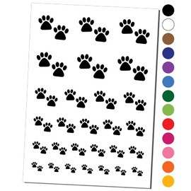 Paw Prints Pair Dog Cat Temporary Tattoo Water Resistant Fake Body Art Set Collection - Black (One Sheet)