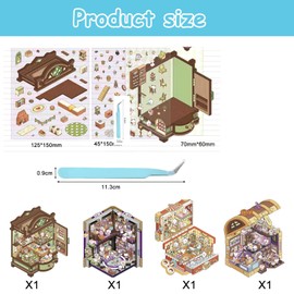 4 Sets 3D Sticker Set, 3D Sticker Scene, 3D House Sticker Set, DIY House Sticker, Cartoon Animal Scene Stickers, Fun Cute 3D Stickers with Tweezers for Adult Kid