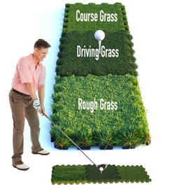 GAIARENA Tri-Turf Golf Hitting Mat Premium Indoor/Outdoor/Backyard Golfing Practice Mat for Home Golf Simulators, Thick EVA Foam Base & Tri-Turf Tiles Rough Driving Course Grass, Gift for Avid Golfers