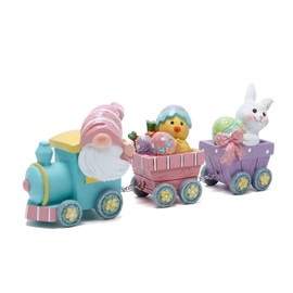 Hodao Easter Decorations Indoor Home Decor Easter Gnome Bunny Chick Small Train Figurines Spring for Table Top Centerpiece Fireplace Decor Cute Easter Decor Gift (Pink)