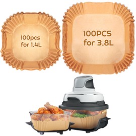 YQL 200PCS Air Fryer Liners Disposable for Ninja CRISPi Portable Airfryer, Square Airfryer Paper Liners for Ninja Crispi Glass Air Fryer FN101UK, 100PCS Large for 3.8L&100PCS Small for 1.4L Container