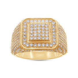 1.70 Carat Round Cut Lab Created Moissanite Square Frame Anniversary Wedding Ring For Men's In 14K Yellow Gold Plated Sterling Silver Jewelry Gift For Men (VVS1 Clarity, 1.70 Cttw)-12