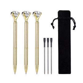 MSTOKIN Bling Crystal Diamond Pen metal ballpoint pens for Office School with Reffills students gift, pack of 3 4 5 8 12 (3 gold)