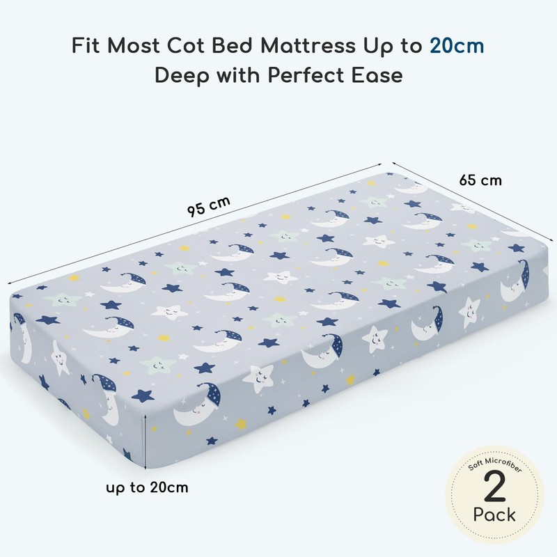 Yukkidds Travel Cot Sheets 95x65cm Fitted Travel Cot Mattress Sheet