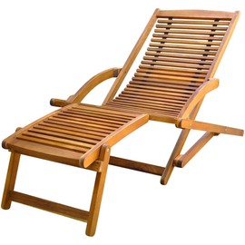 vidaXL Folding Deck Chair with Extendable Footrest, Patio Lounge Chair for Garden, Yard, Poolside, Weather-Resistant, Light Oil Finished, Solid Acacia Wood 27.6"x59.1"x27.2"