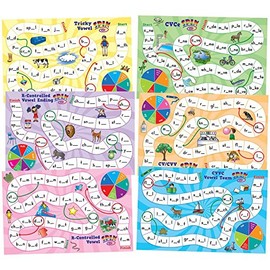 Really Good Stuff Vowel Pattern Word Building Board Game, Short Vowel Pattern – Learning Game That Targets CVC, CVCC, CCVC Words, Includes 12 Game Pawns, Fun Educational Games for Grades K-2