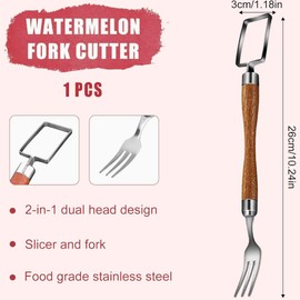 Watermelon Cutter Slicer Tool, 2-In-1 Stainless Steel Watermelon Cutter, Watermelon Slicer Cutter Tool with Wood Handle, Fruit Cutter Watermelon Fork Kitchen Gadgets 2024, Watermelon Slicer
