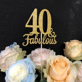 10-Pack Double Sided Fabulous and 40th Birthday Centerpieces for Tables, Number 40 Centerpiece Sticks, 40th Birthday Table Decorations for Women Men (Double Sided Giltter) (Gold)