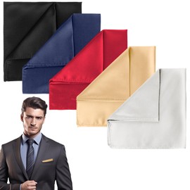ChAusa 5 Pcs 100% Silk Pocket Square 8.7 inch Pocket Squares for Men Suit Pocket Square Plain Handkerchiefs for Business Fashion Casual Wedding Party(Black, Light Navy, Maroon, Champagne, Light Gray)