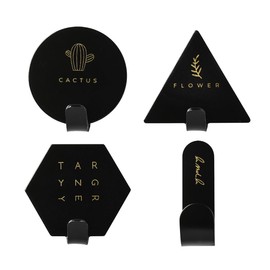 4 Ganchos de Pared Autoadhesivos de Metal, Percheros para Ropa, Cocina, Baño, Alhajas, Colgar llaves (Negro)