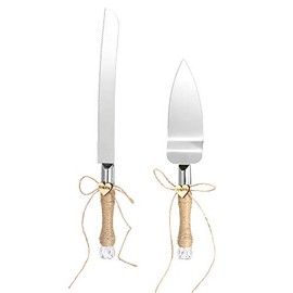 Juego de Servidor y Cuchillo para Pastel de Bodas de Acero Inoxidable Mangos de Cristal Cortador de Pastel con Caja de Embalaje para recepción de Aniversario de Boda - Encaje rústico