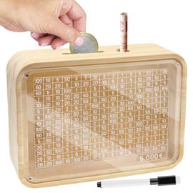 Wooden Money Box, Money Box with Savings Target and Numbers for Ticking, Money Box with Numbers, with Target, €5,000 Euro No Assembly Piggy Bank for Helps Adults and Children The Habit of Saving