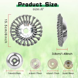 Wire Brush Cutter, 150 x 25.4 mm, Weed Brush, Steel Wire Wild Herb Brush with 4 Accessories, Brush Cutter, Weed Brush, Suitable for Gardens, Meadows, City Roads (6 Inches)