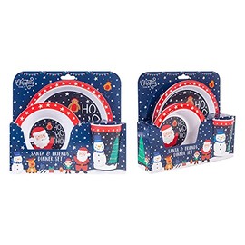 YöL Christmas Toddler Dinner Set Plate Bowl And Cup Festive Santa And Friends Print